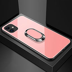Silicone Frame Mirror Case Cover with Magnetic Finger Ring Stand T01 for Apple iPhone 11 Pink