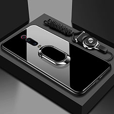 Silicone Frame Mirror Case Cover with Magnetic Finger Ring Stand T01 for Xiaomi Mi 9T Black