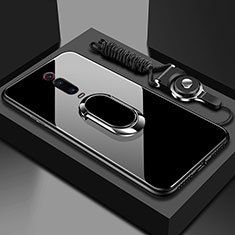 Silicone Frame Mirror Case Cover with Magnetic Finger Ring Stand T01 for Xiaomi Redmi K20 Black