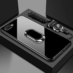 Silicone Frame Mirror Case Cover with Magnetic Finger Ring Stand T02 for Oppo K1 Black