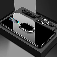 Silicone Frame Mirror Case Cover with Magnetic Finger Ring Stand T02 for Oppo RX17 Pro Black