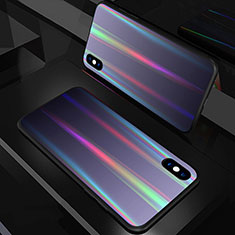 Silicone Frame Mirror Rainbow Gradient Case Cover A01 for Apple iPhone Xs Black