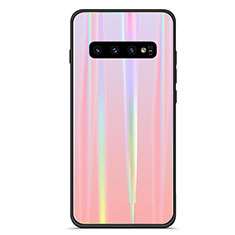 Silicone Frame Mirror Rainbow Gradient Case Cover A02 for Samsung Galaxy S10 Plus Rose Gold