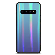 Silicone Frame Mirror Rainbow Gradient Case Cover A02 for Samsung Galaxy S10 Plus Sky Blue