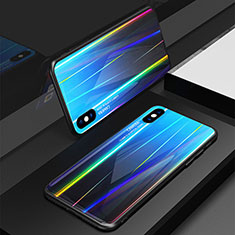 Silicone Frame Mirror Rainbow Gradient Case Cover for Apple iPhone X Blue