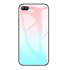 Silicone Frame Mirror Rainbow Gradient Case Cover for Huawei Nova 2S Sky Blue