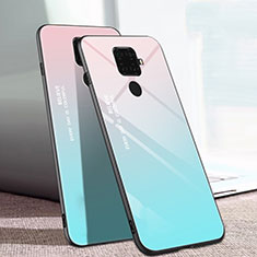 Silicone Frame Mirror Rainbow Gradient Case Cover for Huawei Nova 5z Cyan