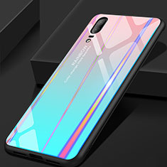 Silicone Frame Mirror Rainbow Gradient Case Cover for Huawei P20 Cyan
