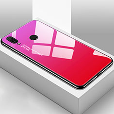 Silicone Frame Mirror Rainbow Gradient Case Cover for Huawei Y9 (2019) Hot Pink