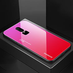 Silicone Frame Mirror Rainbow Gradient Case Cover for OnePlus 6 Hot Pink