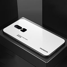 Silicone Frame Mirror Rainbow Gradient Case Cover for OnePlus 6 White