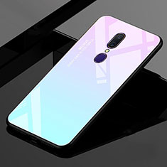 Silicone Frame Mirror Rainbow Gradient Case Cover for Oppo A9X Cyan