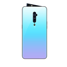 Silicone Frame Mirror Rainbow Gradient Case Cover for Oppo Reno 10X Zoom Cyan