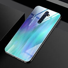 Silicone Frame Mirror Rainbow Gradient Case Cover for Oppo Reno2 Cyan