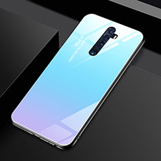 Silicone Frame Mirror Rainbow Gradient Case Cover for Oppo Reno2 Sky Blue