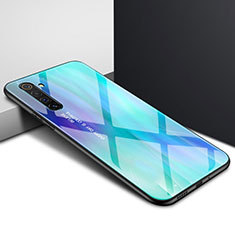 Silicone Frame Mirror Rainbow Gradient Case Cover for Realme X50 Pro 5G Cyan
