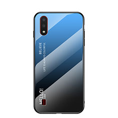 Silicone Frame Mirror Rainbow Gradient Case Cover for Samsung Galaxy A01 SM-A015 Blue