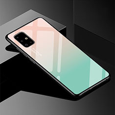 Silicone Frame Mirror Rainbow Gradient Case Cover for Samsung Galaxy A51 5G Cyan