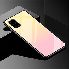 Silicone Frame Mirror Rainbow Gradient Case Cover for Samsung Galaxy A51 5G Yellow