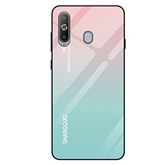 Silicone Frame Mirror Rainbow Gradient Case Cover for Samsung Galaxy A8s SM-G8870 Cyan