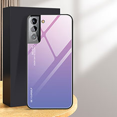 Silicone Frame Mirror Rainbow Gradient Case Cover for Samsung Galaxy S24 5G Clove Purple