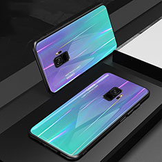 Silicone Frame Mirror Rainbow Gradient Case Cover for Samsung Galaxy S9 Cyan