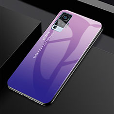 Silicone Frame Mirror Rainbow Gradient Case Cover for Vivo X50 Pro 5G Purple