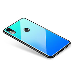 Silicone Frame Mirror Rainbow Gradient Case Cover for Xiaomi Mi 8 Blue
