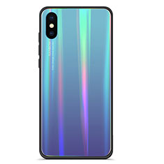 Silicone Frame Mirror Rainbow Gradient Case Cover for Xiaomi Mi 8 Explorer Blue