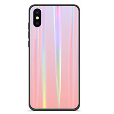 Silicone Frame Mirror Rainbow Gradient Case Cover for Xiaomi Mi 8 Pro Global Version Pink
