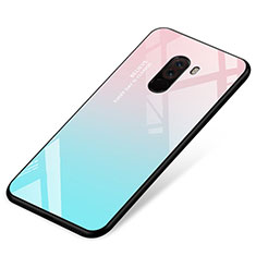 Silicone Frame Mirror Rainbow Gradient Case Cover for Xiaomi Pocophone F1 Sky Blue