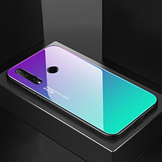 Silicone Frame Mirror Rainbow Gradient Case Cover H01 for Huawei Honor 20 Lite Cyan