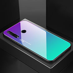 Silicone Frame Mirror Rainbow Gradient Case Cover H01 for Huawei P Smart+ Plus (2019) Cyan