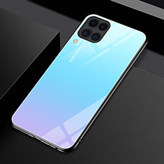 Silicone Frame Mirror Rainbow Gradient Case Cover H01 for Huawei P40 Lite Sky Blue