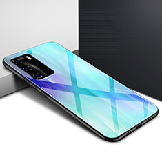 Silicone Frame Mirror Rainbow Gradient Case Cover H01 for Huawei P40 Pro Cyan