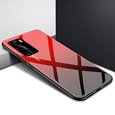 Silicone Frame Mirror Rainbow Gradient Case Cover H01 for Huawei P40 Pro Red