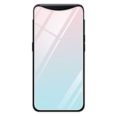 Silicone Frame Mirror Rainbow Gradient Case Cover H01 for Oppo Find X Cyan