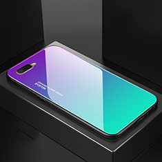 Silicone Frame Mirror Rainbow Gradient Case Cover H01 for Oppo K1 Cyan