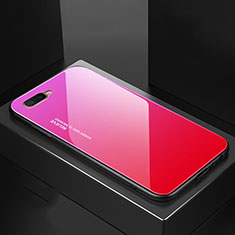 Silicone Frame Mirror Rainbow Gradient Case Cover H01 for Oppo K1 Hot Pink