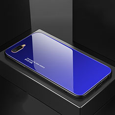Silicone Frame Mirror Rainbow Gradient Case Cover H01 for Oppo R15X Blue