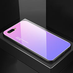Silicone Frame Mirror Rainbow Gradient Case Cover H01 for Oppo R15X Purple