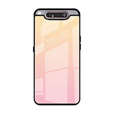 Silicone Frame Mirror Rainbow Gradient Case Cover H01 for Samsung Galaxy A80 Pink