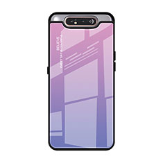 Silicone Frame Mirror Rainbow Gradient Case Cover H01 for Samsung Galaxy A80 Purple