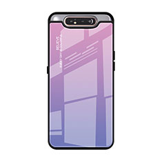 Silicone Frame Mirror Rainbow Gradient Case Cover H01 for Samsung Galaxy A90 4G Purple