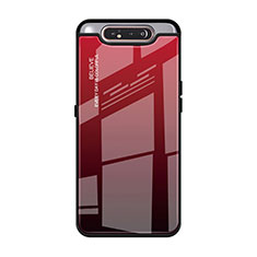 Silicone Frame Mirror Rainbow Gradient Case Cover H01 for Samsung Galaxy A90 4G Red