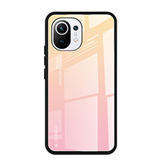 Silicone Frame Mirror Rainbow Gradient Case Cover H01 for Xiaomi Mi 11 5G Pink