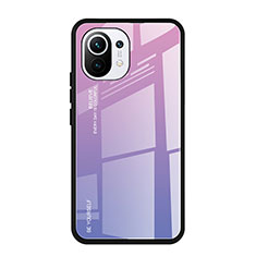 Silicone Frame Mirror Rainbow Gradient Case Cover H01 for Xiaomi Mi 11 5G Purple