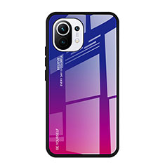 Silicone Frame Mirror Rainbow Gradient Case Cover H01 for Xiaomi Mi 11 Lite 4G Hot Pink
