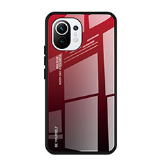 Silicone Frame Mirror Rainbow Gradient Case Cover H01 for Xiaomi Mi 11 Lite 4G Red