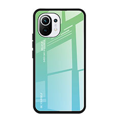 Silicone Frame Mirror Rainbow Gradient Case Cover H01 for Xiaomi Mi 11 Lite 5G NE Green